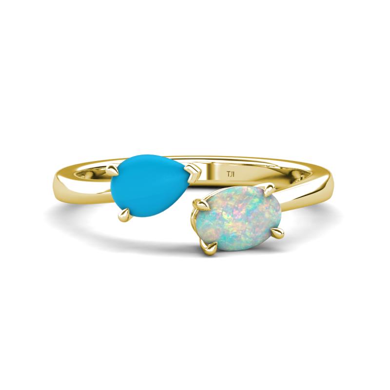 Afra 1.40 ctw Blue Sapphire Pear Shape (7x5 mm) & Opal Oval Shape (7x5 mm) Toi Et Moi Engagement Ring 