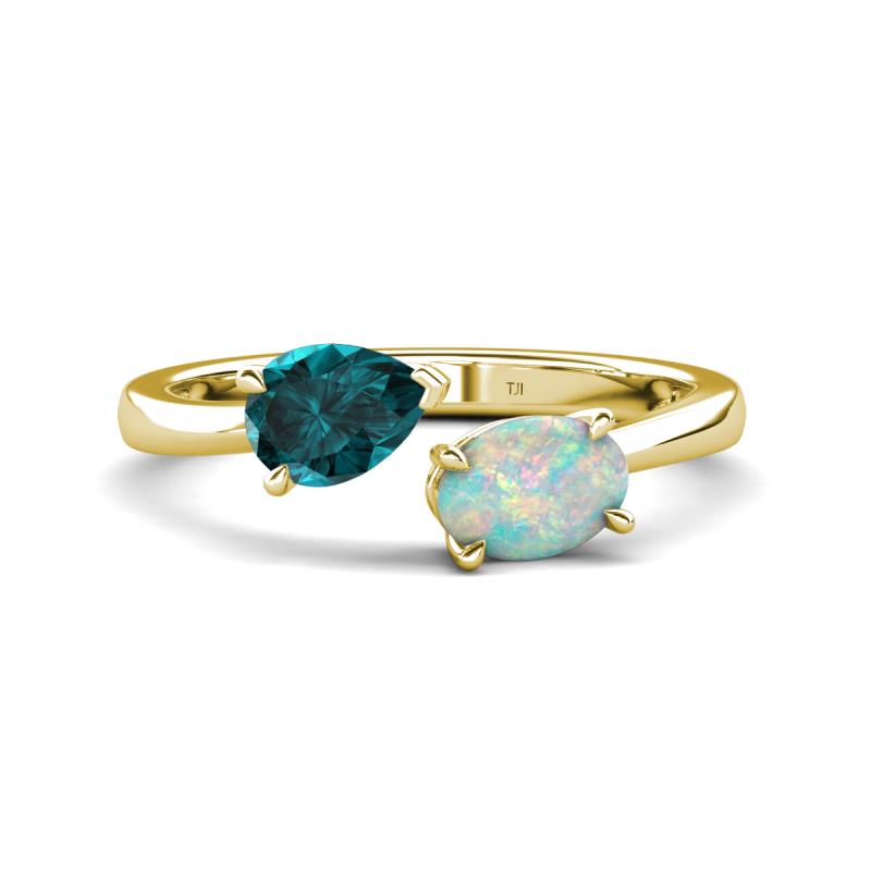 Afra 1.35 ctw London Blue Topaz Pear Shape (7x5 mm) & Opal Oval Shape (7x5 mm) Toi Et Moi Engagement Ring 