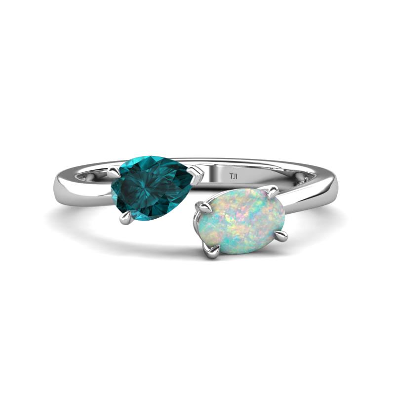 Afra 1.35 ctw London Blue Topaz Pear Shape (7x5 mm) & Opal Oval Shape (7x5 mm) Toi Et Moi Engagement Ring 