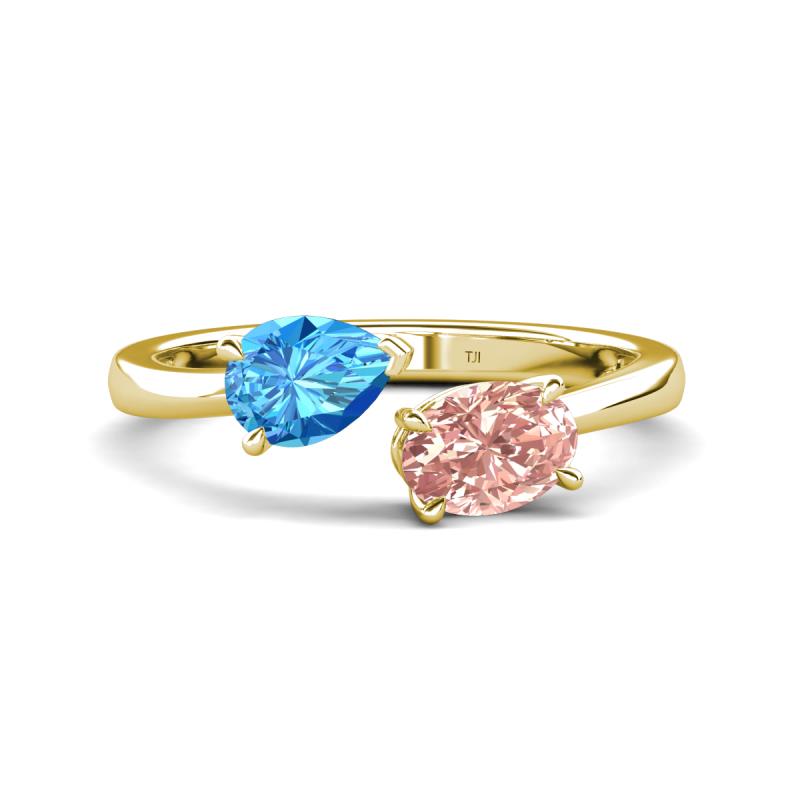 Afra 1.60 ctw Blue Topaz Pear Shape (7x5 mm) & Morganite Oval Shape (7x5 mm) Toi Et Moi Engagement Ring 