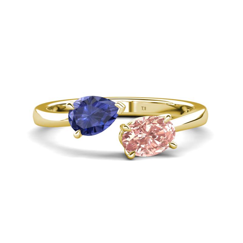 Afra 1.35 ctw Iolite Pear Shape (7x5 mm) & Morganite Oval Shape (7x5 mm) Toi Et Moi Engagement Ring 