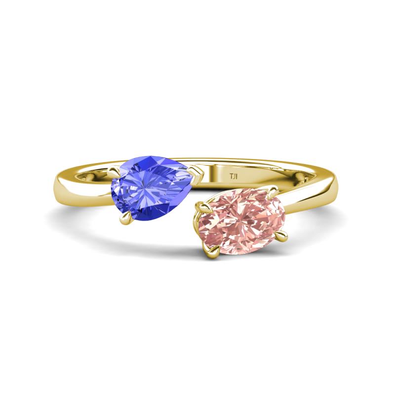 Afra 1.50 ctw Tanzanite Pear Shape (7x5 mm) & Morganite Oval Shape (7x5 mm) Toi Et Moi Engagement Ring 