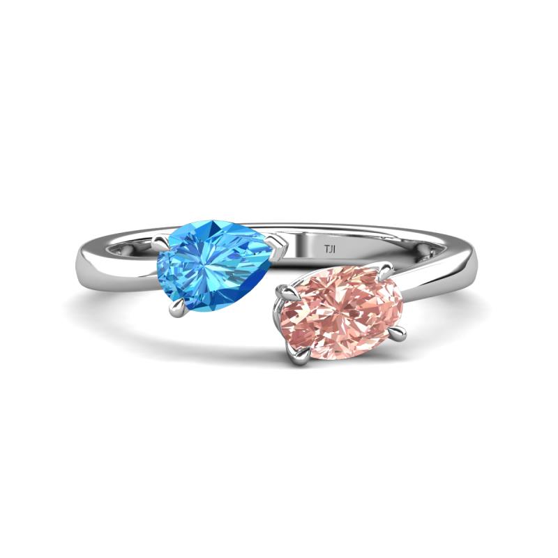 Afra 1.60 ctw Blue Topaz Pear Shape (7x5 mm) & Morganite Oval Shape (7x5 mm) Toi Et Moi Engagement Ring 