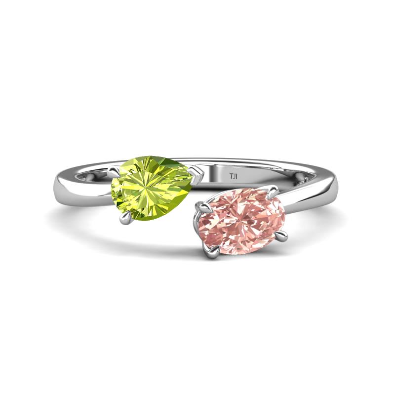 Afra 1.55 ctw Peridot Pear Shape (7x5 mm) & Morganite Oval Shape (7x5 mm) Toi Et Moi Engagement Ring 