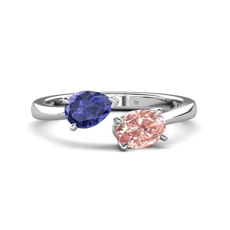 Afra 1.35 ctw Iolite Pear Shape (7x5 mm) & Morganite Oval Shape (7x5 mm) Toi Et Moi Engagement Ring 