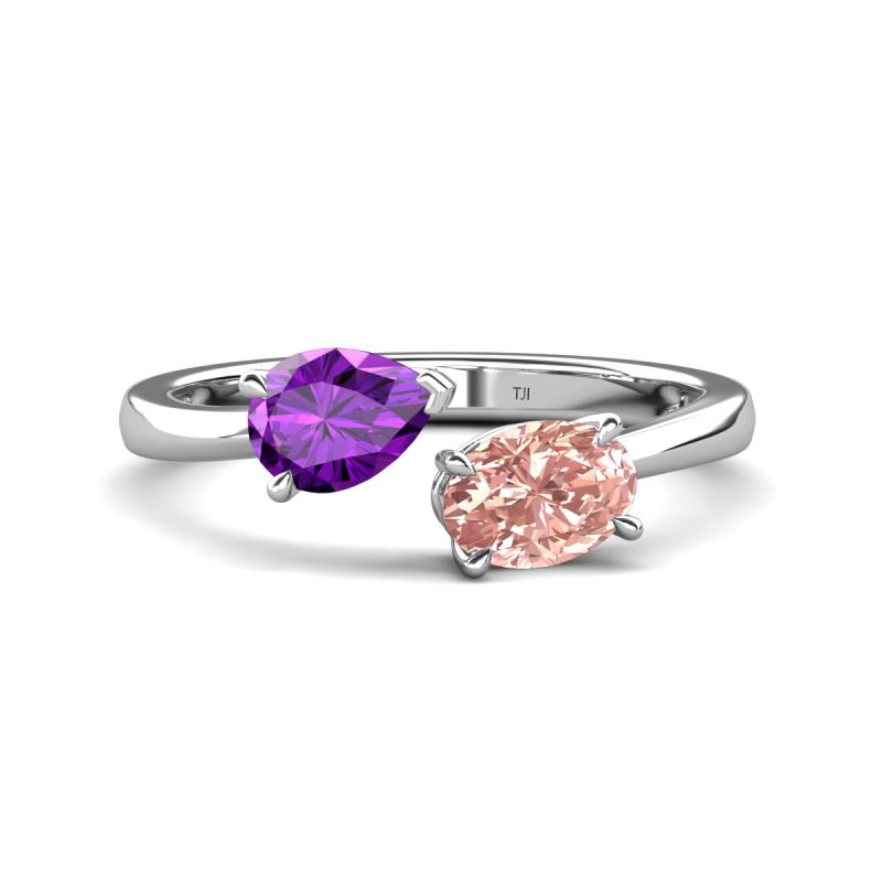 Afra 1.40 ctw Amethyst Pear Shape (7x5 mm) & Morganite Oval Shape (7x5 mm) Toi Et Moi Engagement Ring 