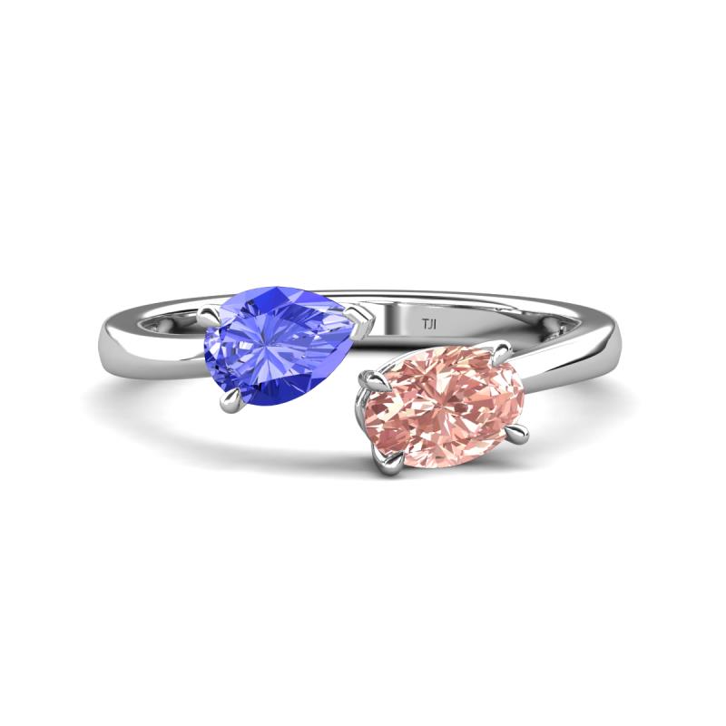 Afra 1.50 ctw Tanzanite Pear Shape (7x5 mm) & Morganite Oval Shape (7x5 mm) Toi Et Moi Engagement Ring 