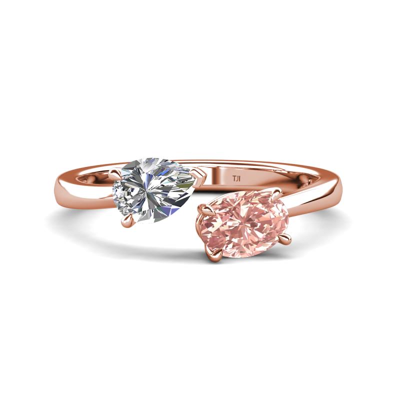 Afra 1.60 ctw Moissanite Pear Shape (7x5 mm) & Morganite Oval Shape (7x5 mm) Toi Et Moi Engagement Ring 