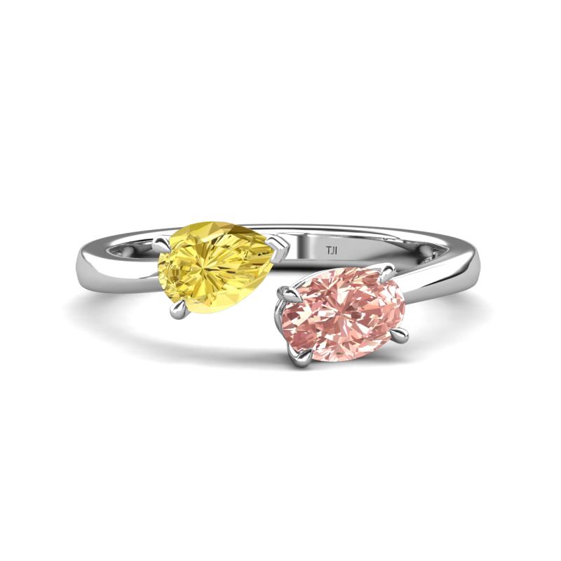 Afra 1.65 ctw Yellow Sapphire Pear Shape (7x5 mm) & Morganite Oval Shape (7x5 mm) Toi Et Moi Engagement Ring 