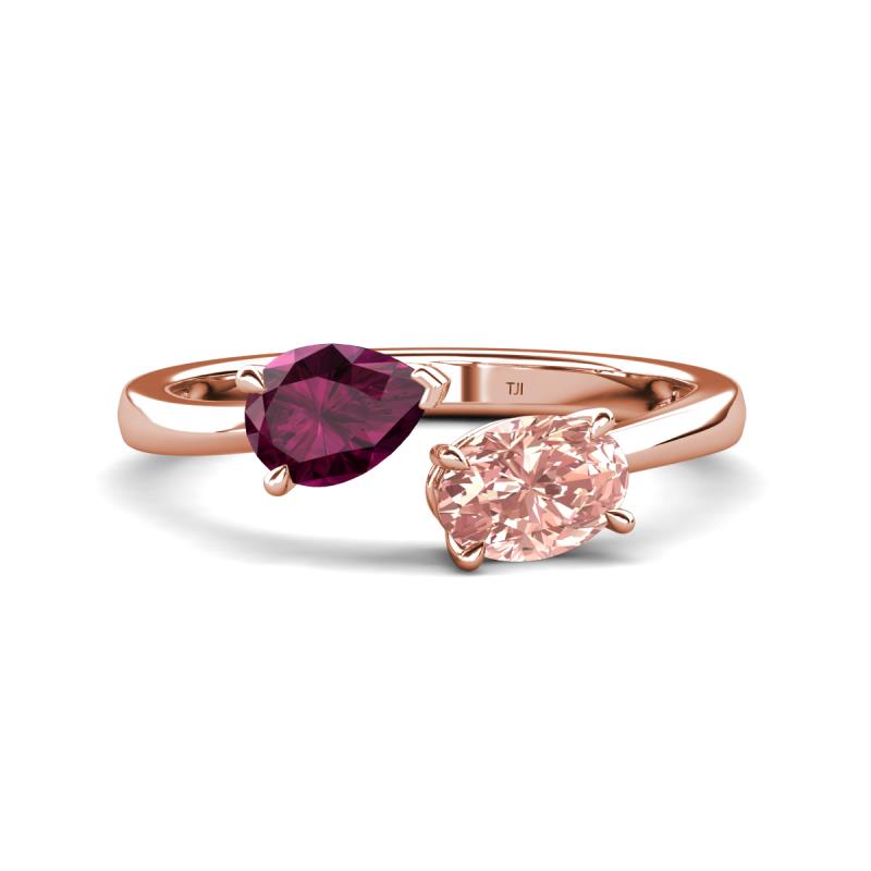 Afra 1.65 ctw Rhodolite Garnet Pear Shape (7x5 mm) & Morganite Oval Shape (7x5 mm) Toi Et Moi Engagement Ring 