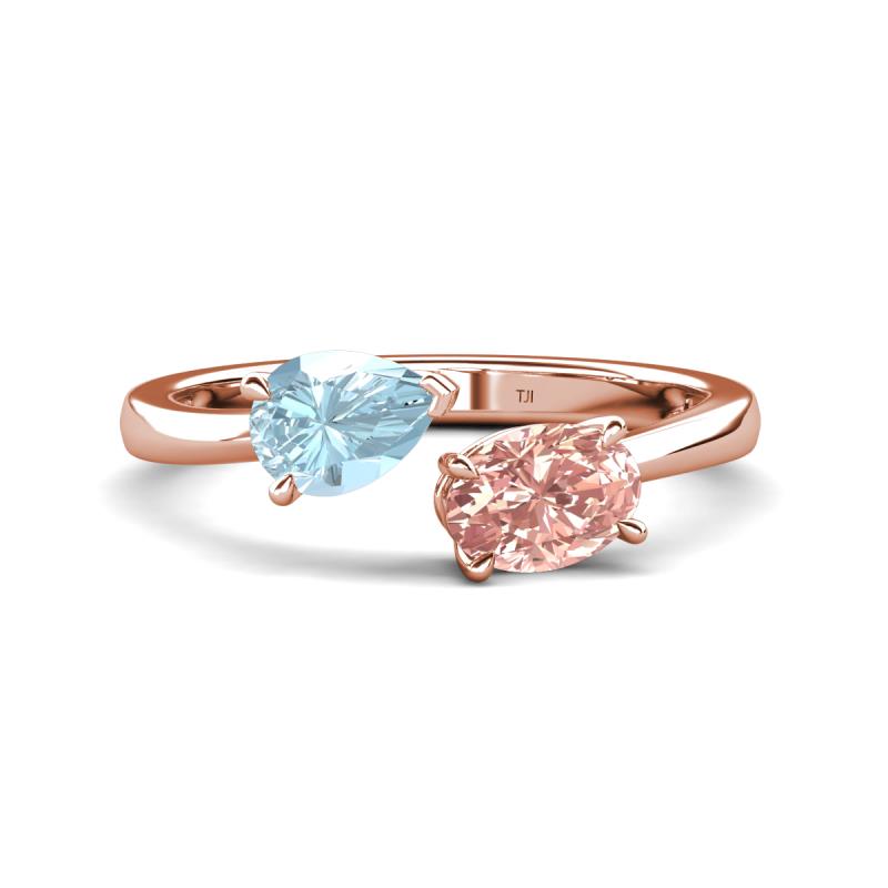 Afra 1.35 ctw Aquamarine Pear Shape (7x5 mm) & Morganite Oval Shape (7x5 mm) Toi Et Moi Engagement Ring 