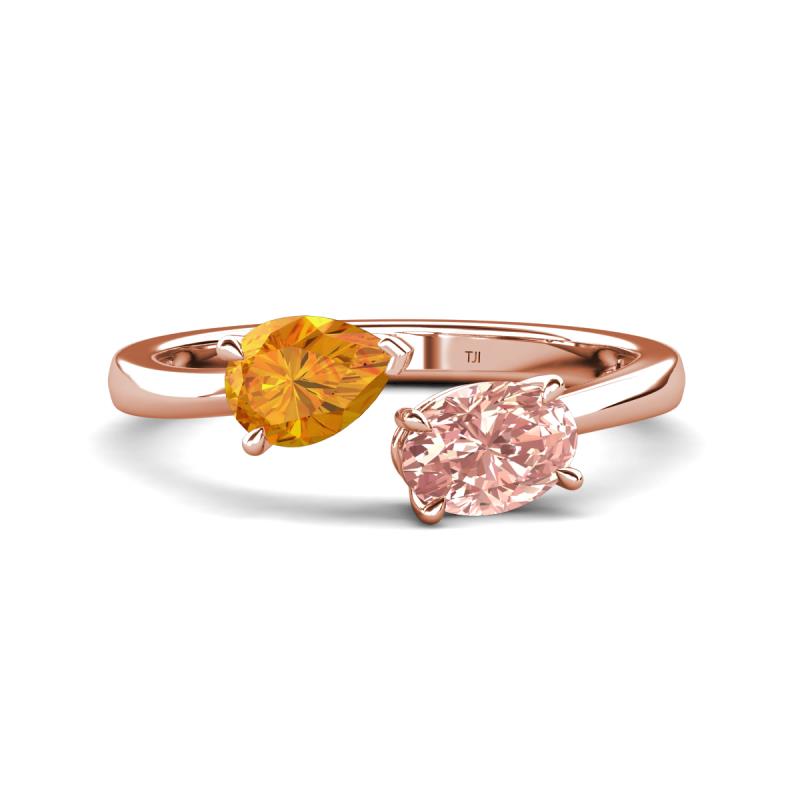 Afra 1.40 ctw Citrine Pear Shape (7x5 mm) & Morganite Oval Shape (7x5 mm) Toi Et Moi Engagement Ring 