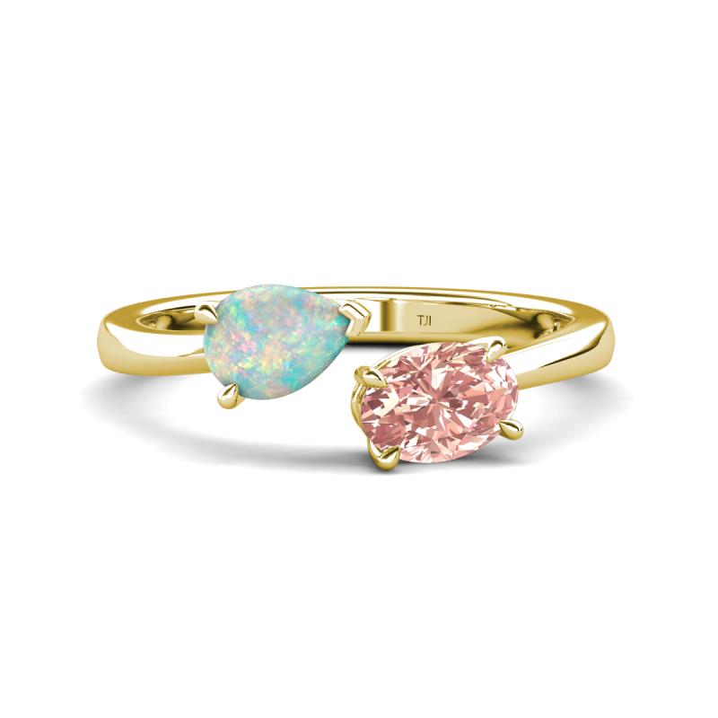 Afra 1.10 ctw Opal Pear Shape (7x5 mm) & Morganite Oval Shape (7x5 mm) Toi Et Moi Engagement Ring 