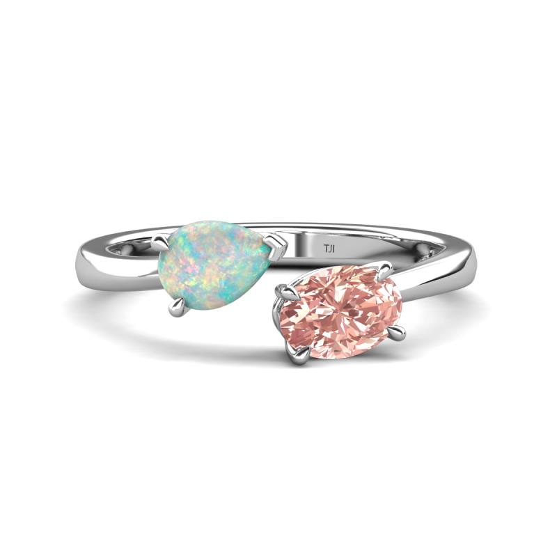 Afra 1.10 ctw Opal Pear Shape (7x5 mm) & Morganite Oval Shape (7x5 mm) Toi Et Moi Engagement Ring 