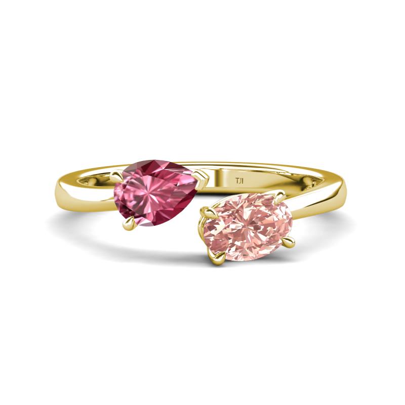 Afra 1.45 ctw Pink Tourmaline Pear Shape (7x5 mm) & Morganite Oval Shape (7x5 mm) Toi Et Moi Engagement Ring 