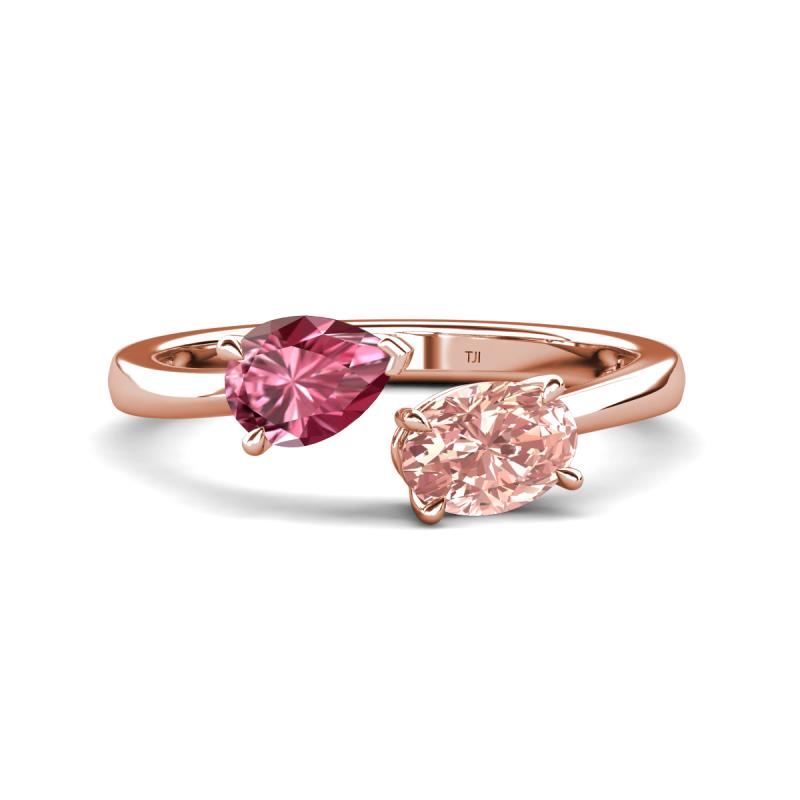 Afra 1.45 ctw Pink Tourmaline Pear Shape (7x5 mm) & Morganite Oval Shape (7x5 mm) Toi Et Moi Engagement Ring 