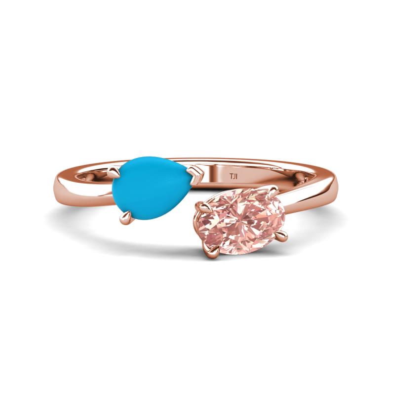 Afra 1.10 ctw Turquoise Pear Shape (7x5 mm) & Morganite Oval Shape (7x5 mm) Toi Et Moi Engagement Ring 