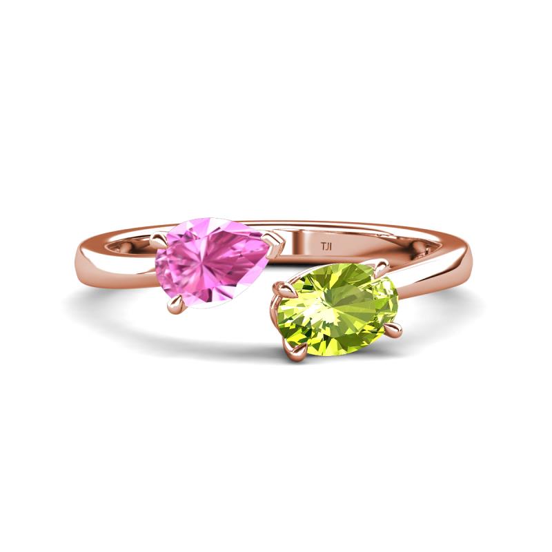 Afra 1.80 ctw Pink Sapphire Pear Shape (7x5 mm) & Peridot Oval Shape (7x5 mm) Toi Et Moi Engagement Ring 