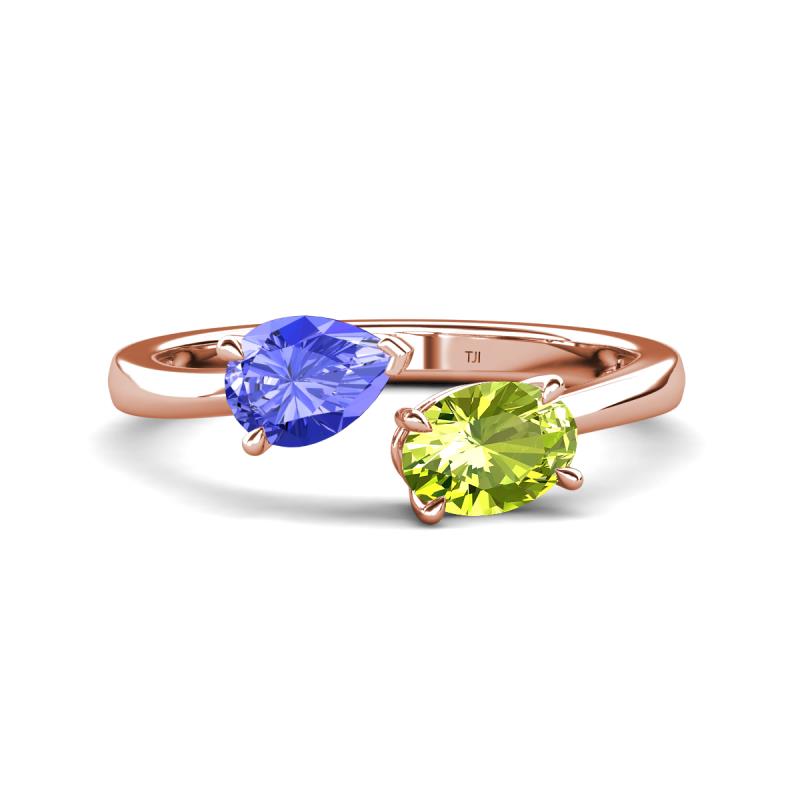 Afra 1.65 ctw Tanzanite Pear Shape (7x5 mm) & Peridot Oval Shape (7x5 mm) Toi Et Moi Engagement Ring 