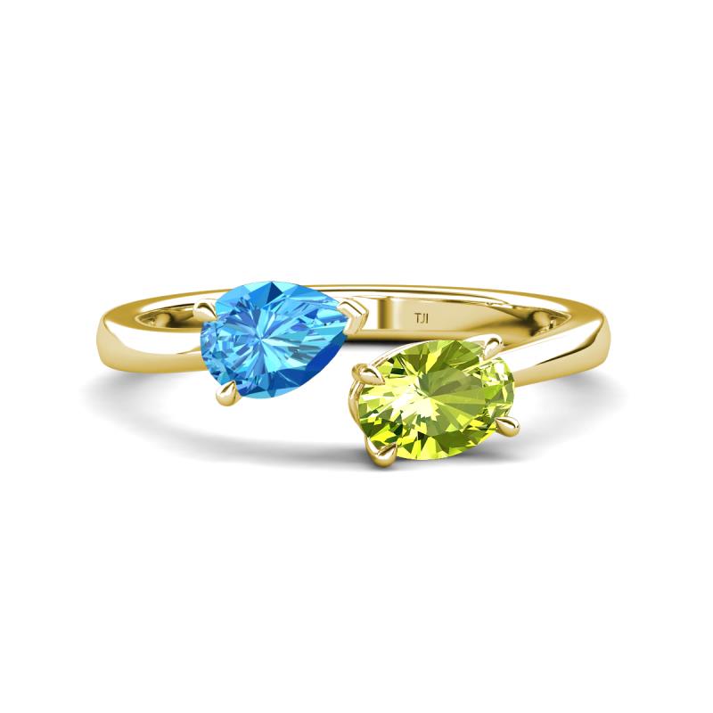 Afra 1.75 ctw Blue Topaz Pear Shape (7x5 mm) & Peridot Oval Shape (7x5 mm) Toi Et Moi Engagement Ring 