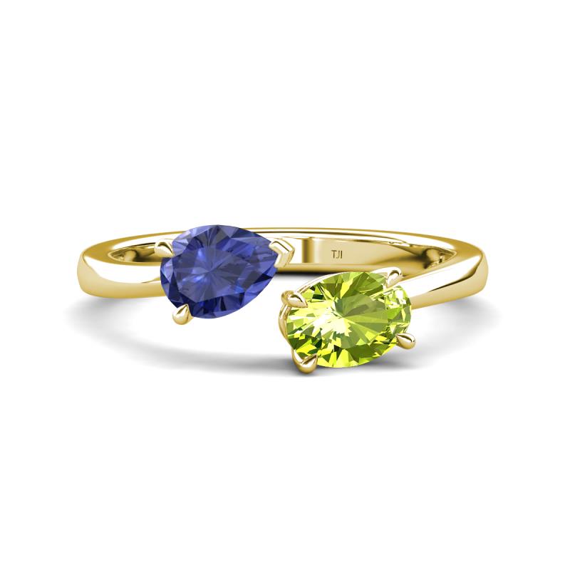 Afra 1.50 ctw Iolite Pear Shape (7x5 mm) & Peridot Oval Shape (7x5 mm) Toi Et Moi Engagement Ring 
