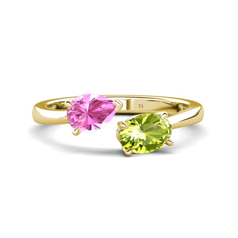 Afra 1.80 ctw Pink Sapphire Pear Shape (7x5 mm) & Peridot Oval Shape (7x5 mm) Toi Et Moi Engagement Ring 