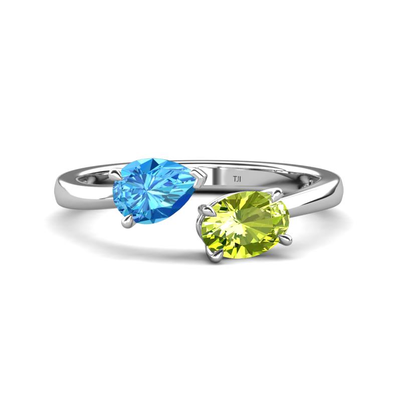 Afra 1.75 ctw Blue Topaz Pear Shape (7x5 mm) & Peridot Oval Shape (7x5 mm) Toi Et Moi Engagement Ring 