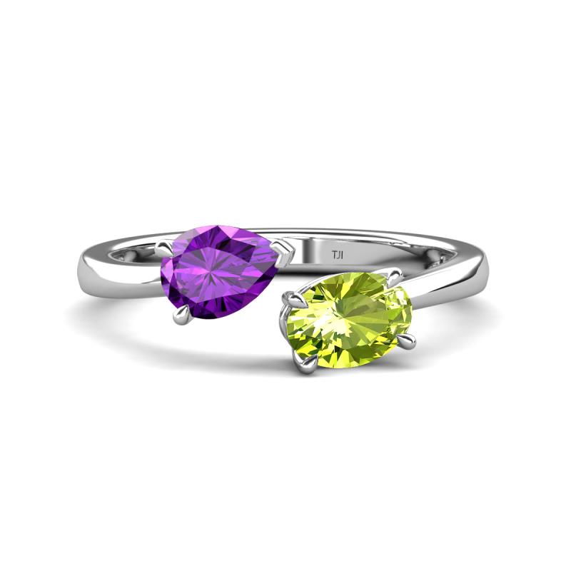 Afra 1.55 ctw Amethyst Pear Shape (7x5 mm) & Peridot Oval Shape (7x5 mm) Toi Et Moi Engagement Ring 