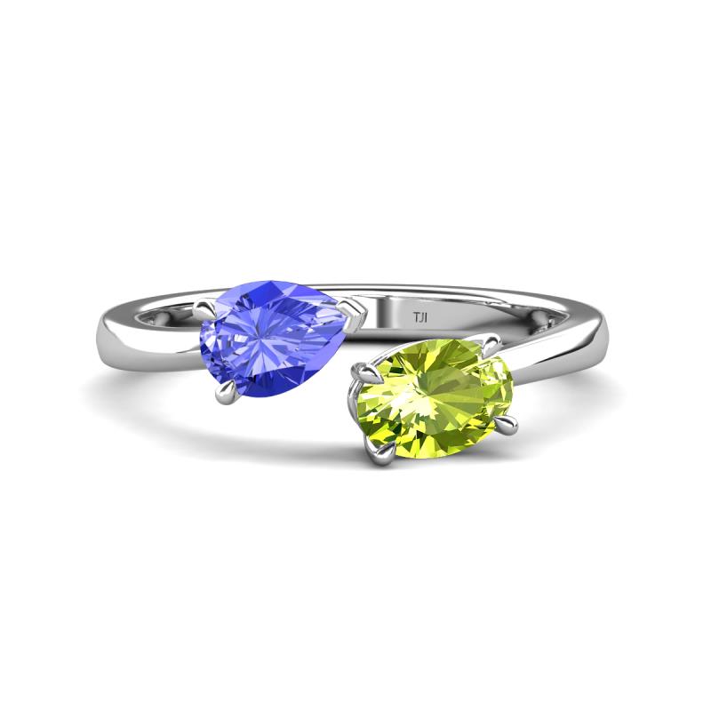 Afra 1.65 ctw Tanzanite Pear Shape (7x5 mm) & Peridot Oval Shape (7x5 mm) Toi Et Moi Engagement Ring 