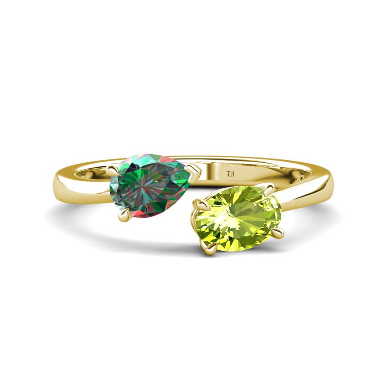 Afra 1.76 ctw Lab Created Alexandrite Pear Shape (7x5 mm) & Peridot Oval Shape (7x5 mm) Toi Et Moi Engagement Ring 