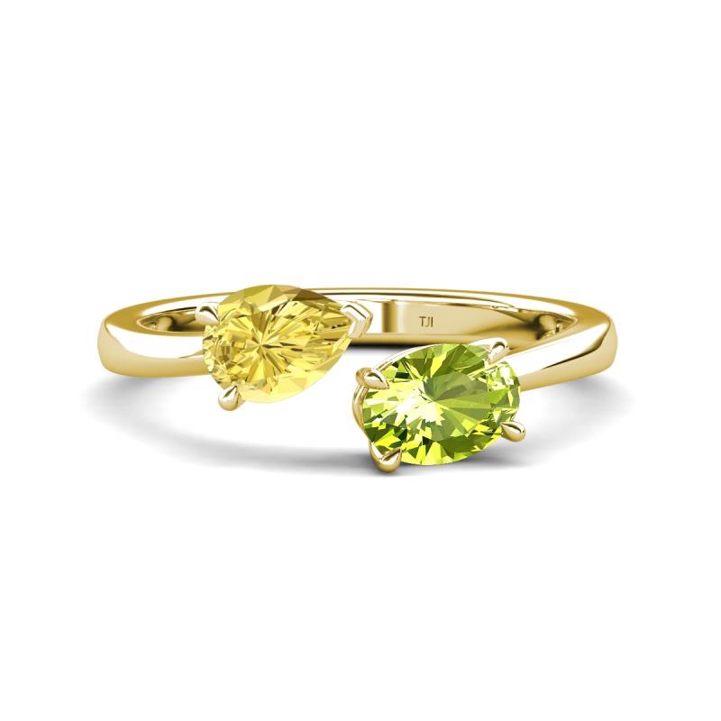 Afra 1.80 ctw Yellow Sapphire Pear Shape (7x5 mm) & Peridot Oval Shape (7x5 mm) Toi Et Moi Engagement Ring 