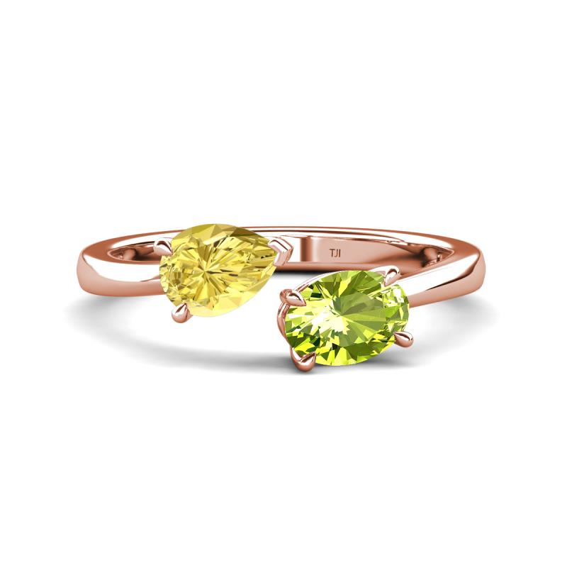 Afra 1.80 ctw Yellow Sapphire Pear Shape (7x5 mm) & Peridot Oval Shape (7x5 mm) Toi Et Moi Engagement Ring 