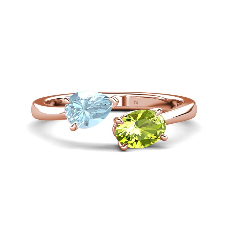 Afra 1.50 ctw Aquamarine Pear Shape (7x5 mm) & Peridot Oval Shape (7x5 mm) Toi Et Moi Engagement Ring 