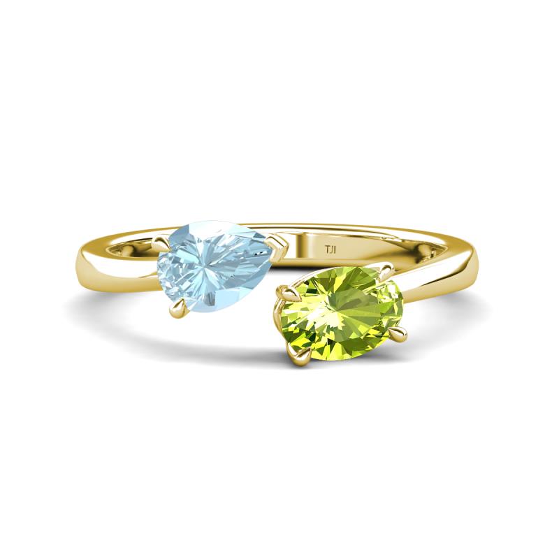 Afra 1.50 ctw Aquamarine Pear Shape (7x5 mm) & Peridot Oval Shape (7x5 mm) Toi Et Moi Engagement Ring 