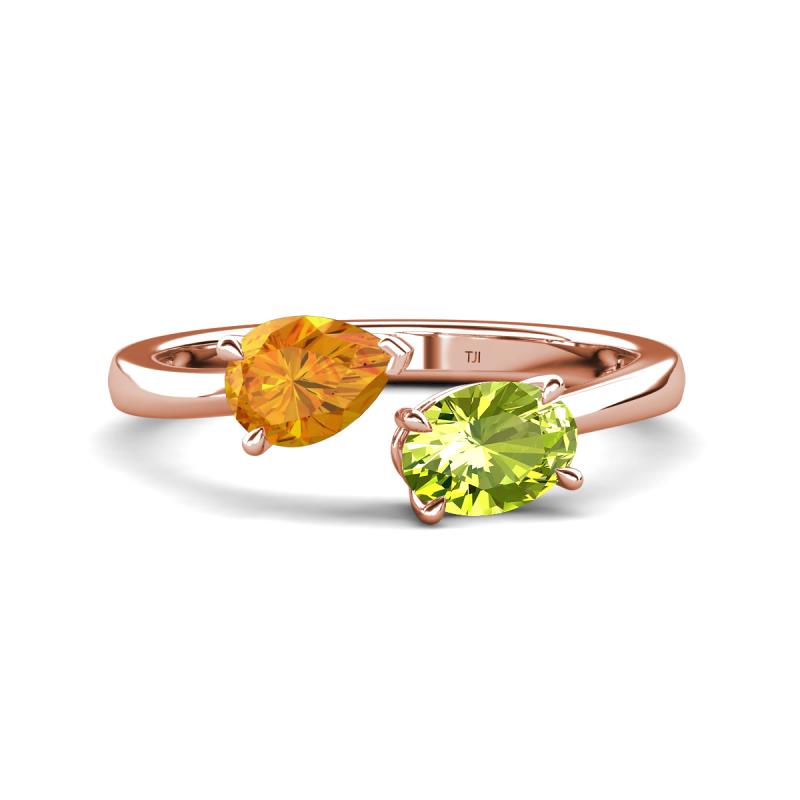 Afra 1.55 ctw Citrine Pear Shape (7x5 mm) & Peridot Oval Shape (7x5 mm) Toi Et Moi Engagement Ring 