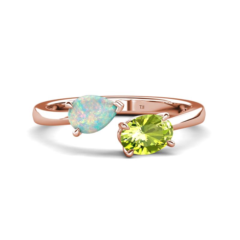 Afra 1.25 ctw Opal Pear Shape (7x5 mm) & Peridot Oval Shape (7x5 mm) Toi Et Moi Engagement Ring 