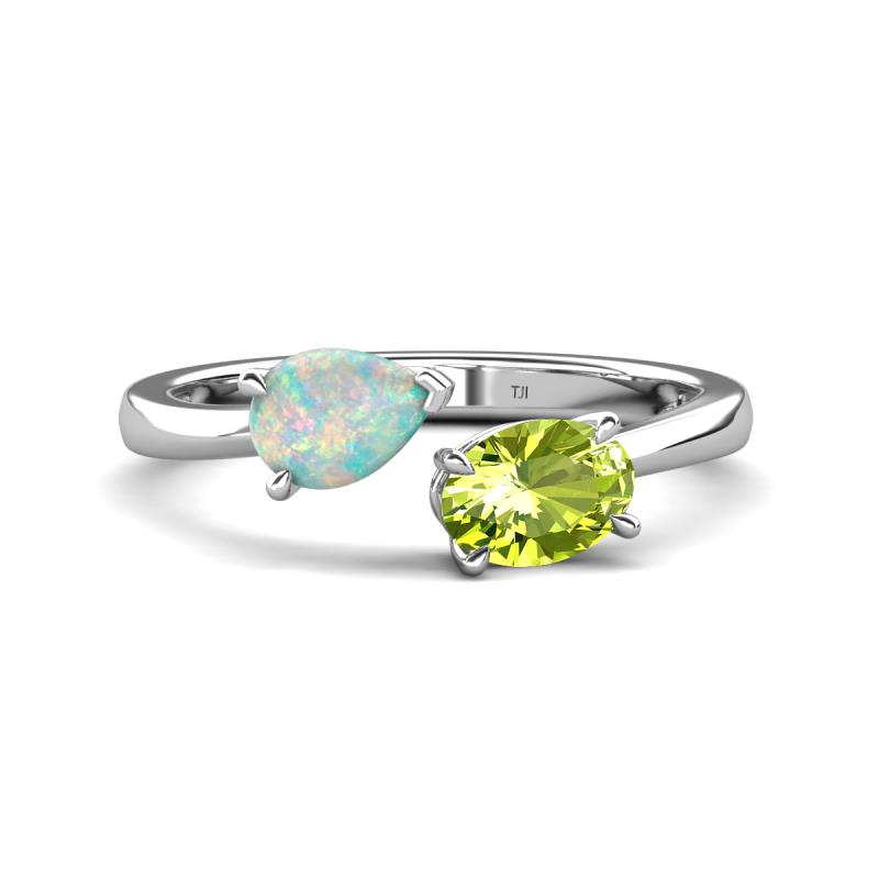 Afra 1.25 ctw Opal Pear Shape (7x5 mm) & Peridot Oval Shape (7x5 mm) Toi Et Moi Engagement Ring 