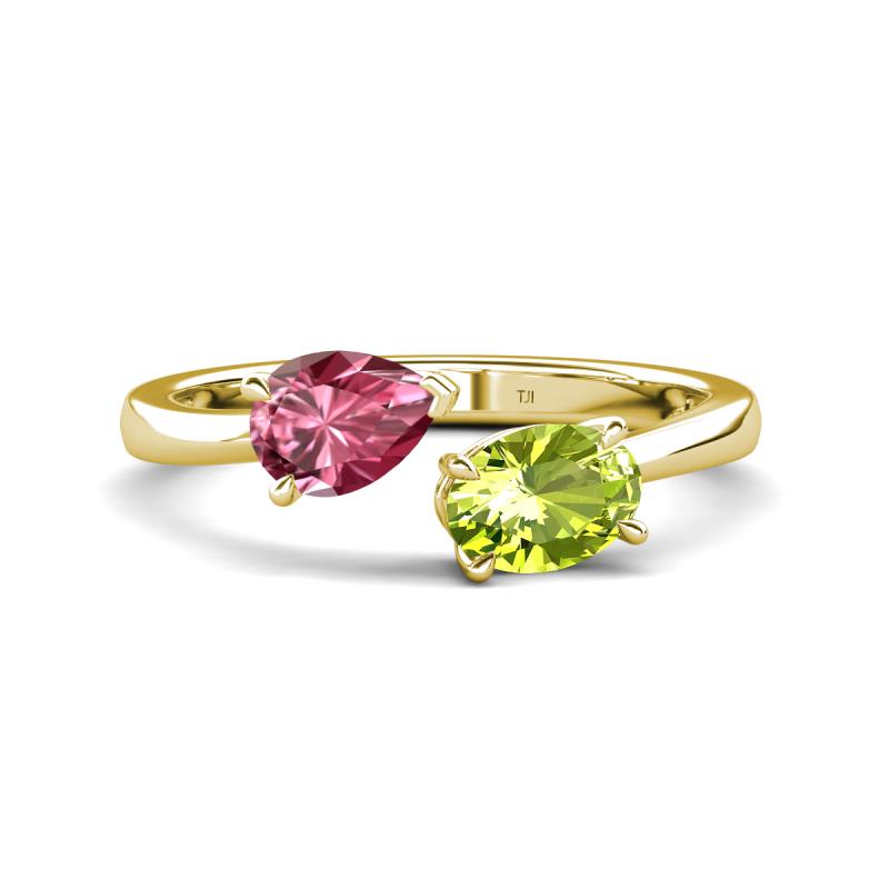 Afra 1.60 ctw Pink Tourmaline Pear Shape (7x5 mm) & Peridot Oval Shape (7x5 mm) Toi Et Moi Engagement Ring 