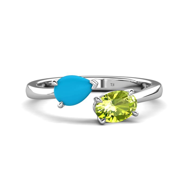 Afra 1.25 ctw Turquoise Pear Shape (7x5 mm) & Peridot Oval Shape (7x5 mm) Toi Et Moi Engagement Ring 