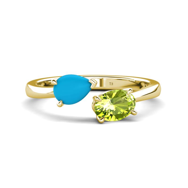 Afra 1.80 ctw Blue Sapphire Pear Shape (7x5 mm) & Peridot Oval Shape (7x5 mm) Toi Et Moi Engagement Ring 