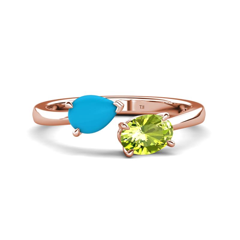 Afra 1.80 ctw Blue Sapphire Pear Shape (7x5 mm) & Peridot Oval Shape (7x5 mm) Toi Et Moi Engagement Ring 