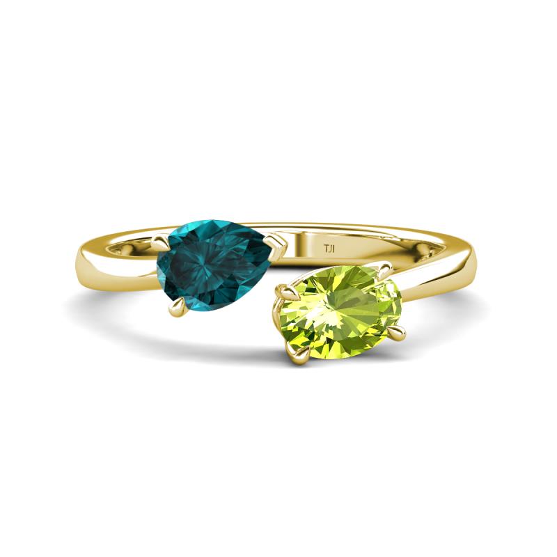 Afra 1.75 ctw London Blue Topaz Pear Shape (7x5 mm) & Peridot Oval Shape (7x5 mm) Toi Et Moi Engagement Ring 