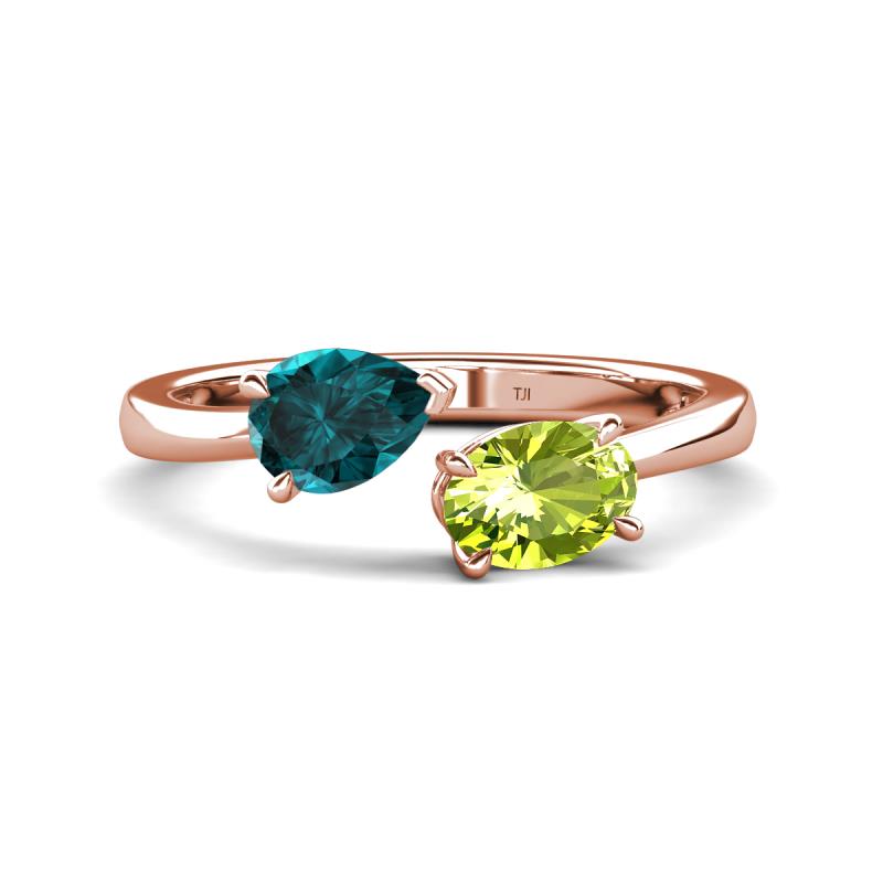 Afra 1.75 ctw London Blue Topaz Pear Shape (7x5 mm) & Peridot Oval Shape (7x5 mm) Toi Et Moi Engagement Ring 