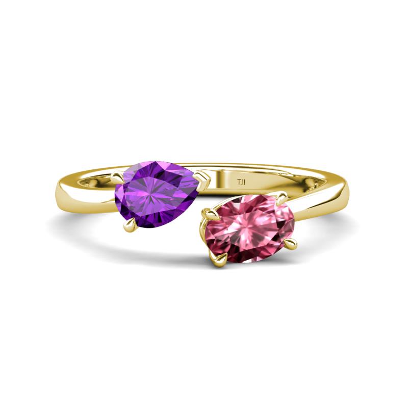 Afra 1.50 ctw Amethyst Pear Shape (7x5 mm) & Pink Tourmaline Oval Shape (7x5 mm) Toi Et Moi Engagement Ring 