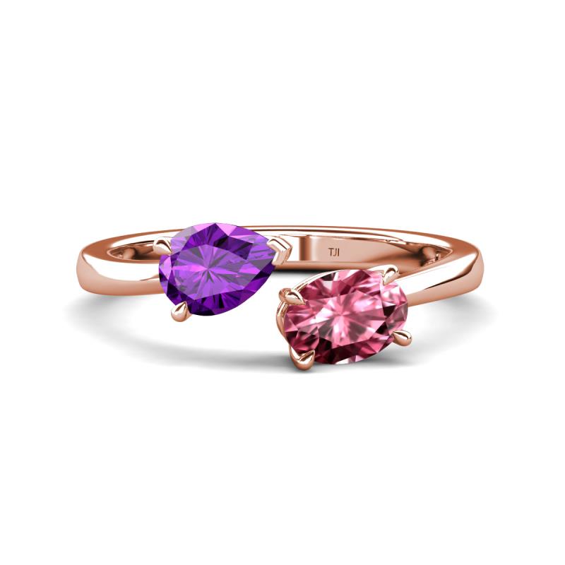 Afra 1.50 ctw Amethyst Pear Shape (7x5 mm) & Pink Tourmaline Oval Shape (7x5 mm) Toi Et Moi Engagement Ring 