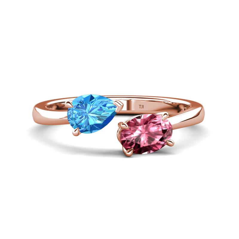 Afra 1.70 ctw Blue Topaz Pear Shape (7x5 mm) & Pink Tourmaline Oval Shape (7x5 mm) Toi Et Moi Engagement Ring 
