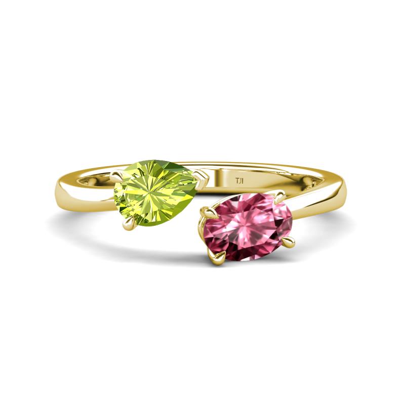 Afra 1.65 ctw Peridot Pear Shape (7x5 mm) & Pink Tourmaline Oval Shape (7x5 mm) Toi Et Moi Engagement Ring 