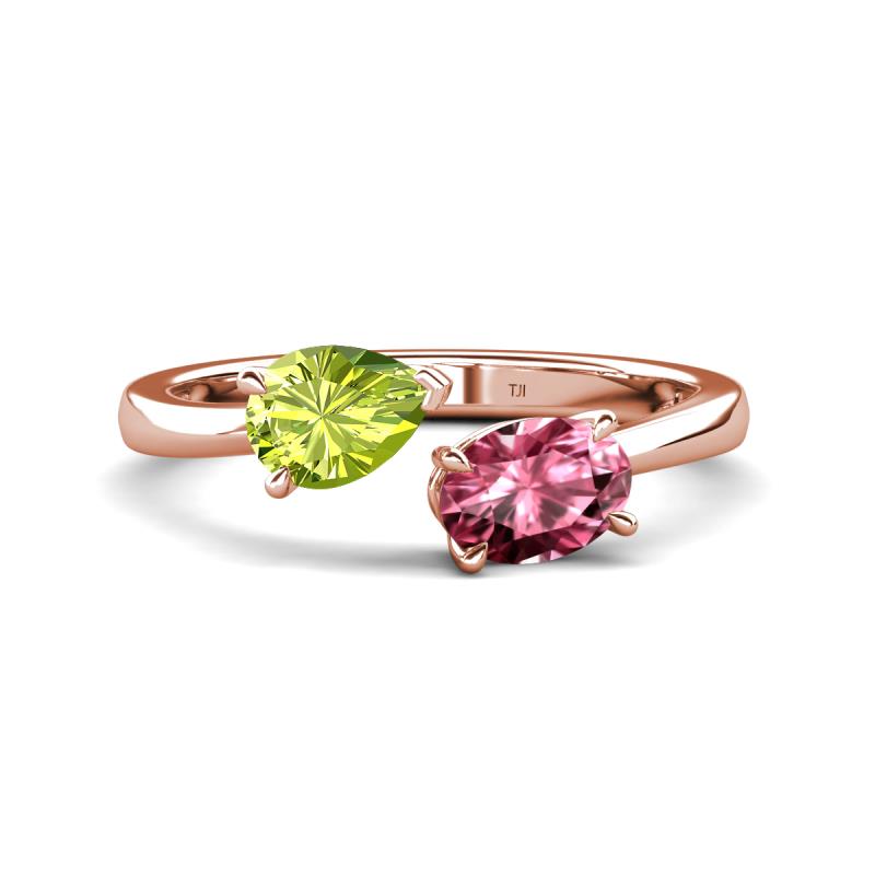 Afra 1.65 ctw Peridot Pear Shape (7x5 mm) & Pink Tourmaline Oval Shape (7x5 mm) Toi Et Moi Engagement Ring 