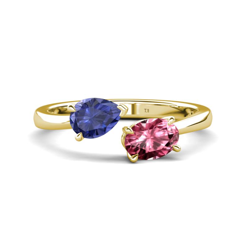 Afra 1.45 ctw Iolite Pear Shape (7x5 mm) & Pink Tourmaline Oval Shape (7x5 mm) Toi Et Moi Engagement Ring 