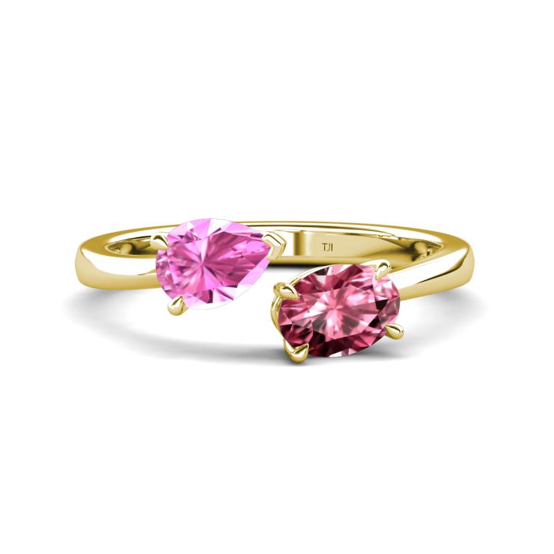 Afra 1.75 ctw Pink Sapphire Pear Shape (7x5 mm) & Pink Tourmaline Oval Shape (7x5 mm) Toi Et Moi Engagement Ring 